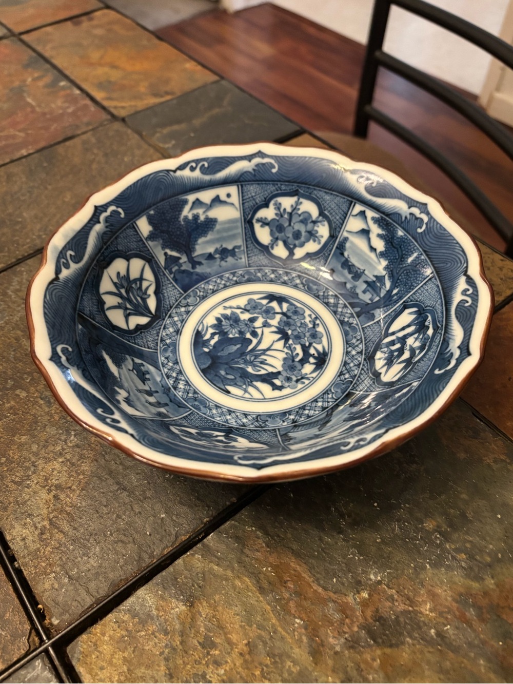 Vintage Blue and White Decorative Porcelain Bowl - Classic Floral Design